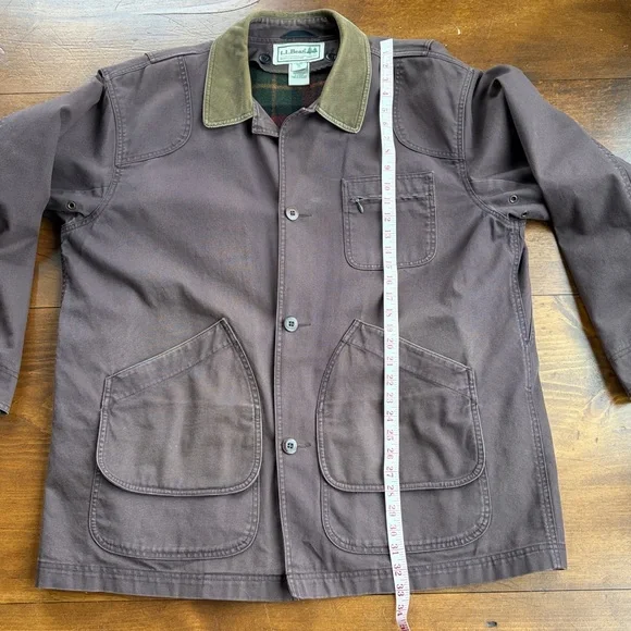 Vintage L.L. Bean Brown Canvas Field Coat Jacket Wool Plaid Lined Men's XL - Picture 9 of 15